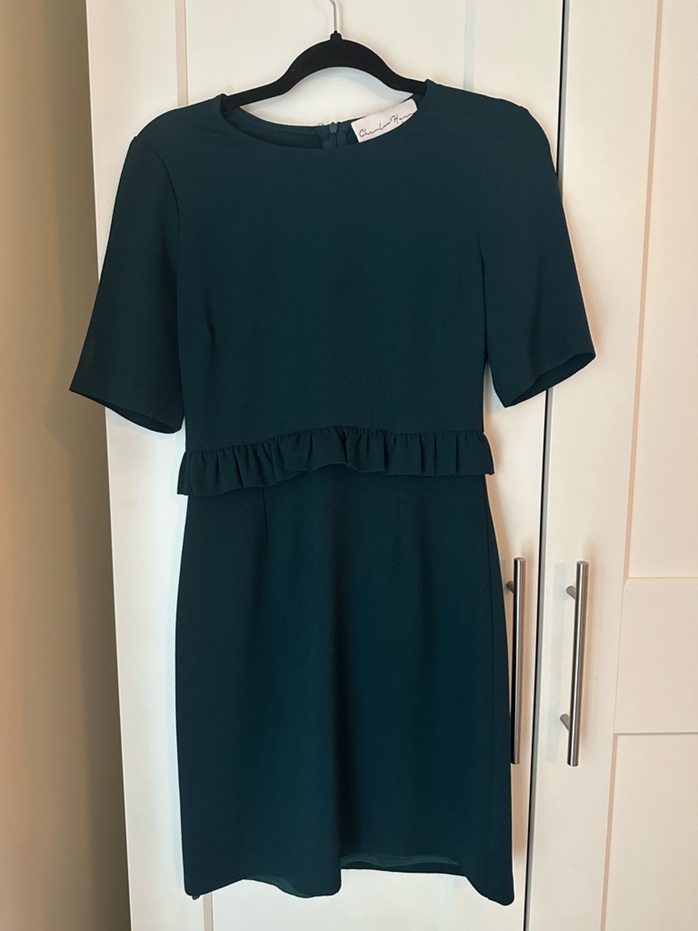 Charles Henry Teal Midi Dress with Subtle Ruffle